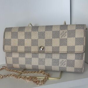 Louis Vuitton Damier Azur Long Wallet with FREE UNBRANDED Gold PLATED CHAIN
